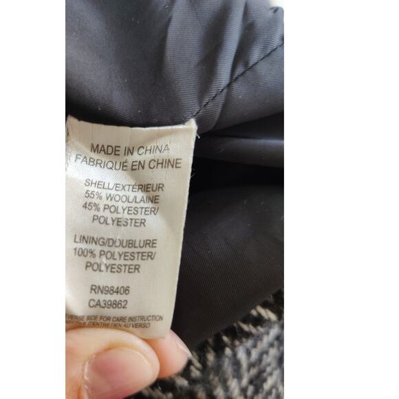 Theory Wool Blend Herringbone Coat Size S Black White Full zip Pockets - Picture 5 of 6